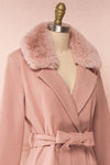 Tallulah Dusty Pink Coat with Faux-Fur | Boutique 1861 side close-up