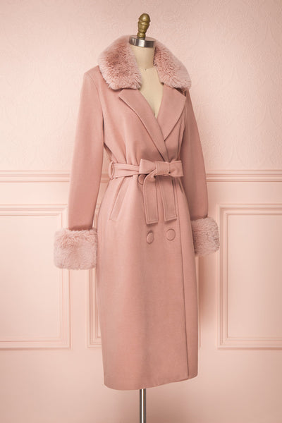Tallulah Dusty Pink Coat with Faux-Fur | Boutique 1861 side view