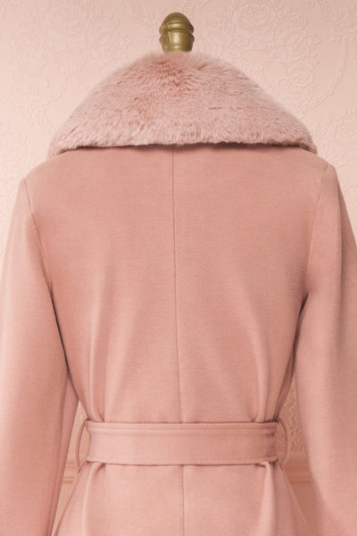 Tallulah Dusty Pink Coat with Faux-Fur | Boutique 1861 back close-up