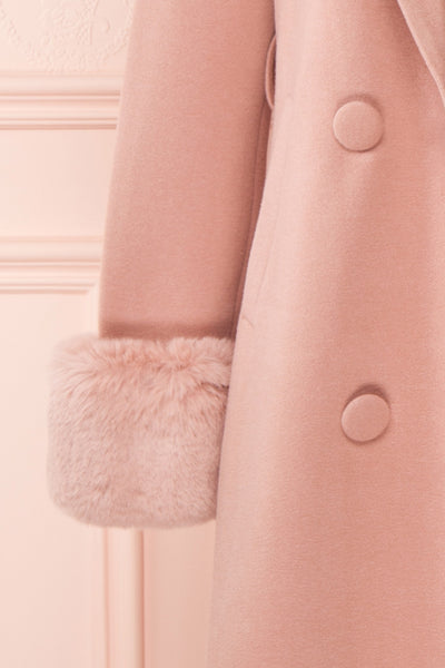 Tallulah Dusty Pink Coat with Faux-Fur | Boutique 1861 sleeve fur
