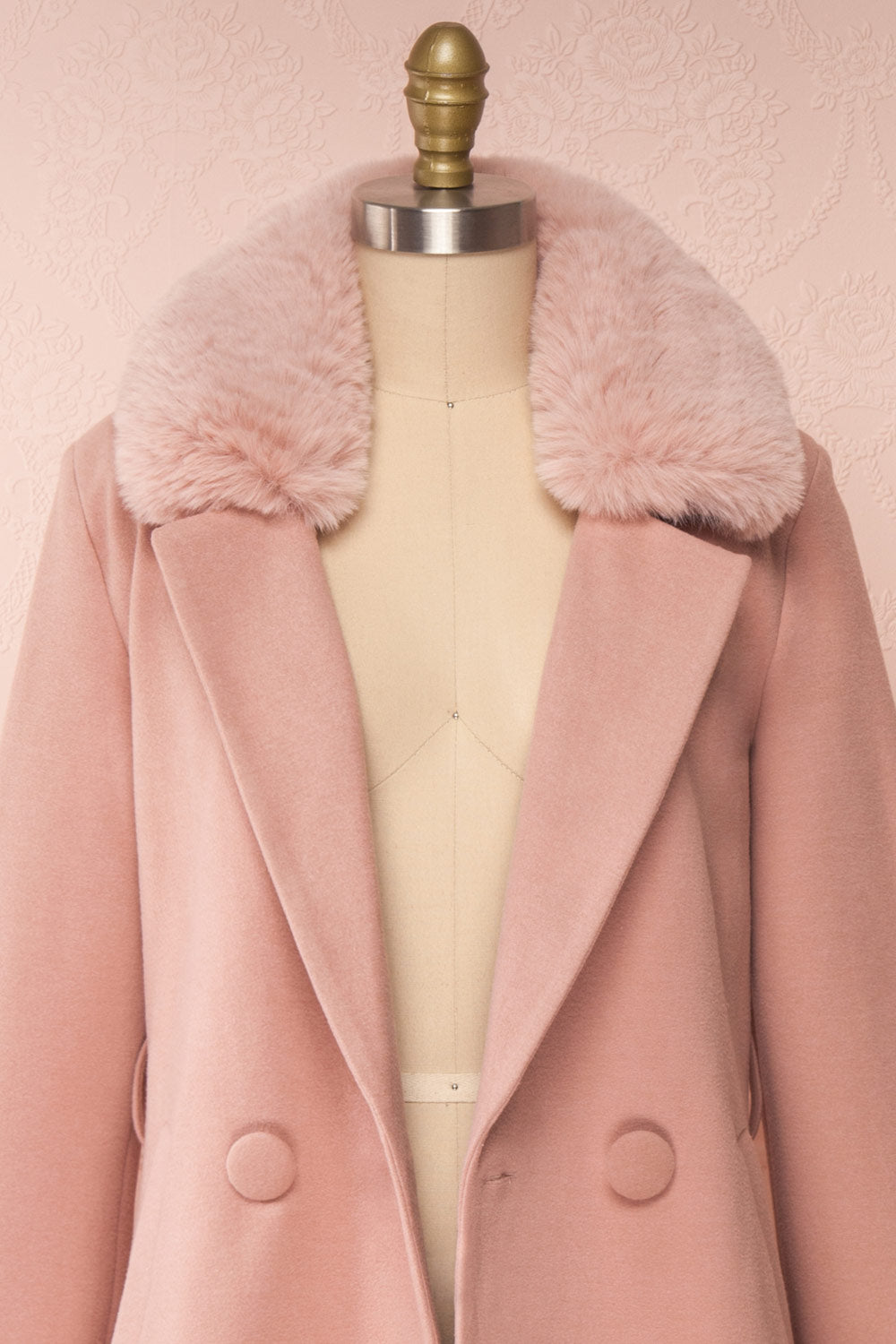 Tallulah Dusty Pink Coat with Faux-Fur | Boutique 1861 front close-up open
