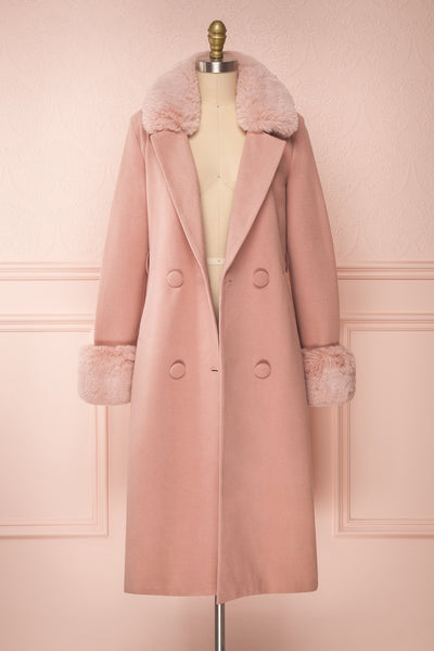Tallulah Dusty Pink Coat with Faux-Fur | Boutique 1861 front view open