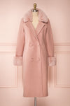 Tallulah Dusty Pink Coat with Faux-Fur | Boutique 1861 front view fur