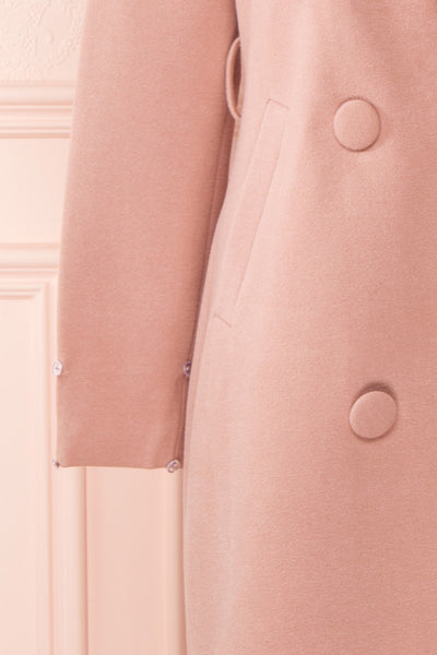 Tallulah Dusty Pink Coat with Faux-Fur | Boutique 1861 sleeve