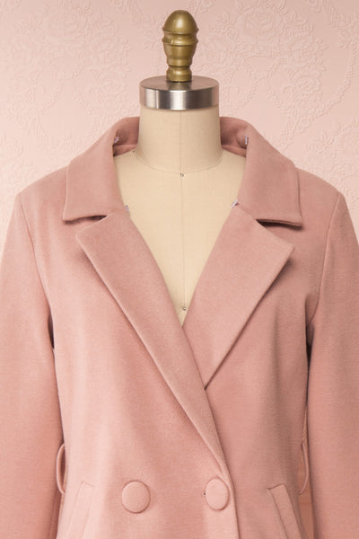 Tallulah Dusty Pink Coat with Faux-Fur | Boutique 1861 front close-up