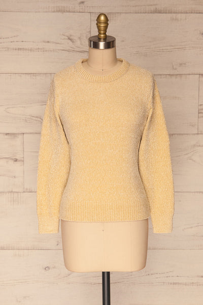 Talsi Beige Velvet Knit Sweater | La petite garçonne front view