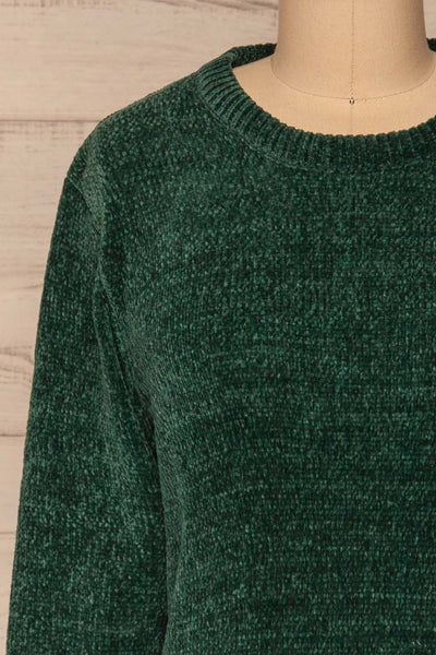 Talsi Teal Velvet Knit Sweater | La petite garçonne front close-up