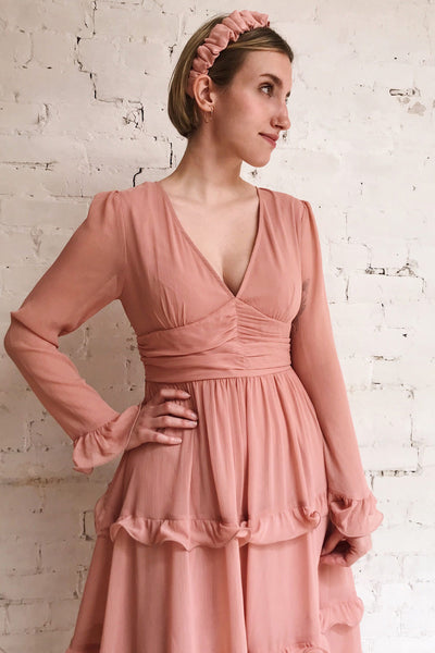 Tamara Dusty Pink A-Line Midi Dress | Boutique 1861 model close up
