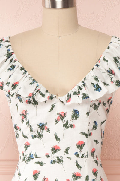 Tangela White Floral Short Dress w/ Frills | Boutique 1861 front view