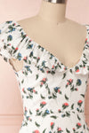 Tangela White Floral Short Dress w/ Frills | Boutique 1861 side close up