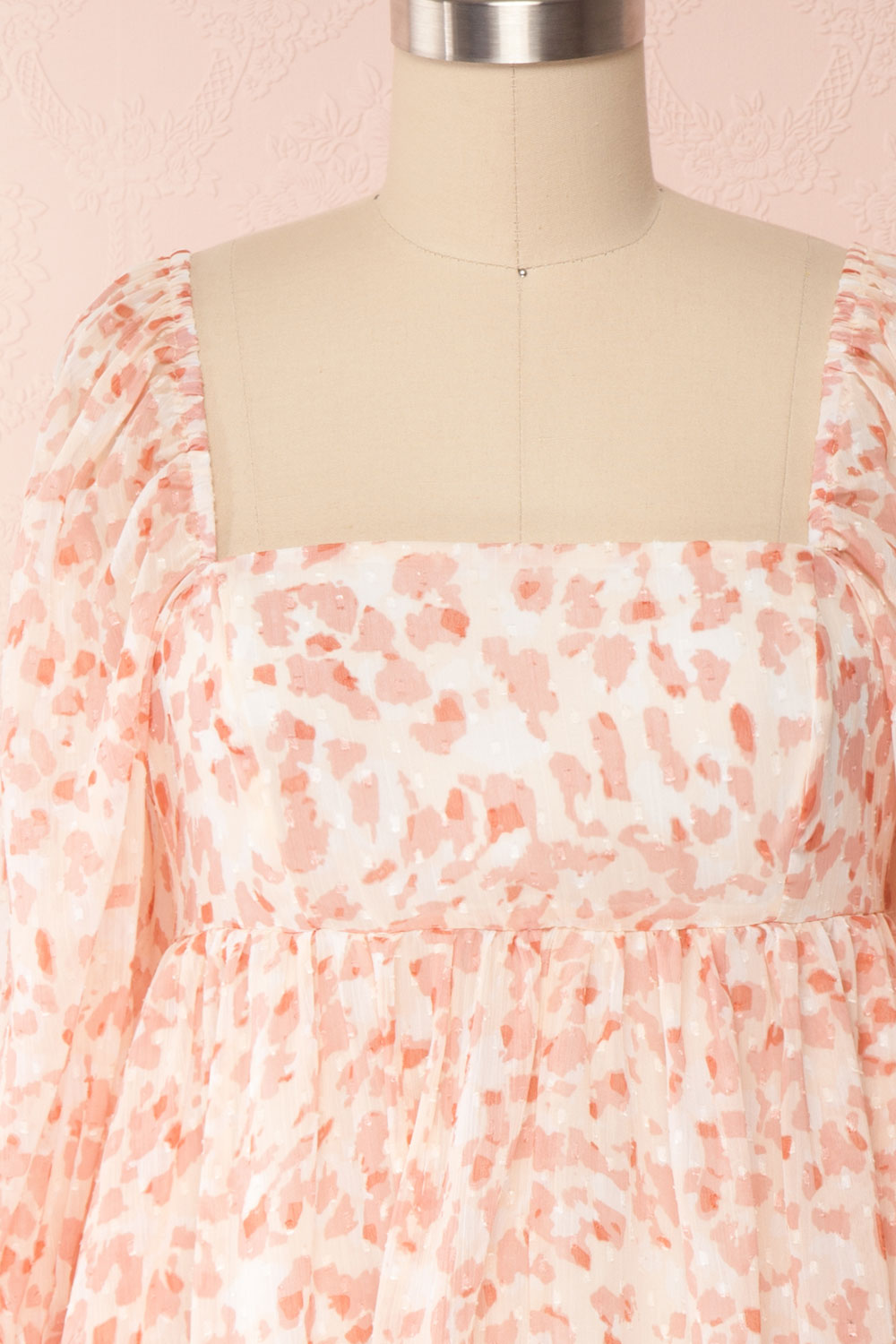 Taraneh White and Pink Short Chiffon Dress | Boutique 1861 front close up