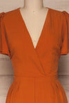Tarja Rust Orange Short Sleeve Jumpsuit | La petite garçonne front close-up