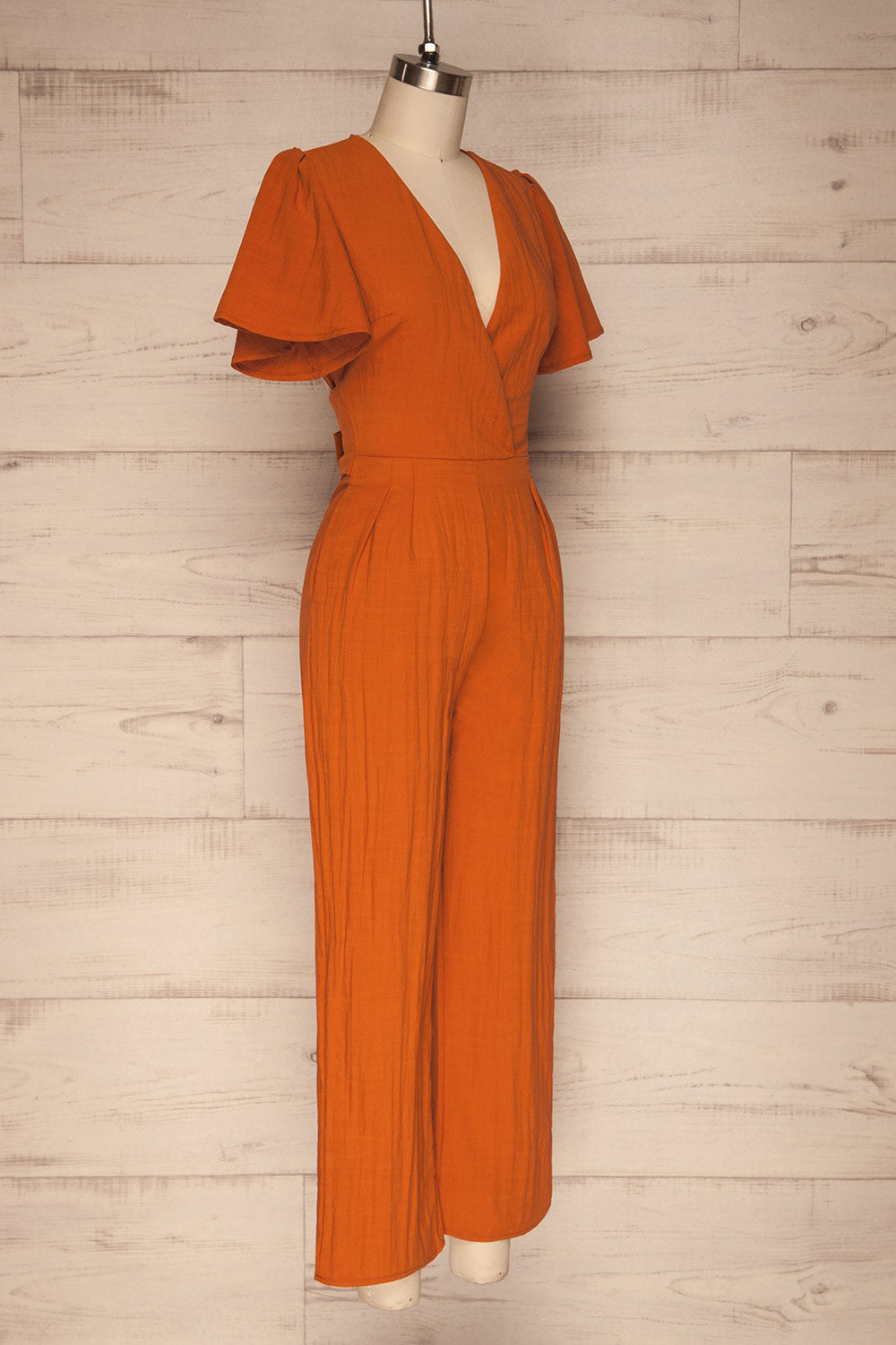 Tarja Rust Orange Short Sleeve Jumpsuit | La petite garçonne side view 