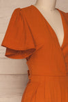 Tarja Rust Orange Short Sleeve Jumpsuit | La petite garçonne side close-up