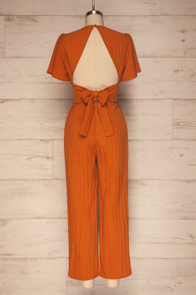 Tarja Rust Orange Short Sleeve Jumpsuit | La petite garçonne back view