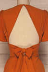 Tarja Rust Orange Short Sleeve Jumpsuit | La petite garçonne back close-up