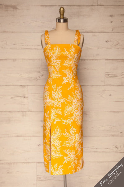 Tarouca Yellow Patterned Midi Dress | La petite garçonne free shipping