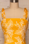 Tarouca Yellow Patterned Midi Dress | La petite garçonne front close up