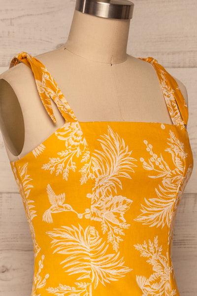 Tarouca Yellow Patterned Midi Dress | La petite garçonne side close up