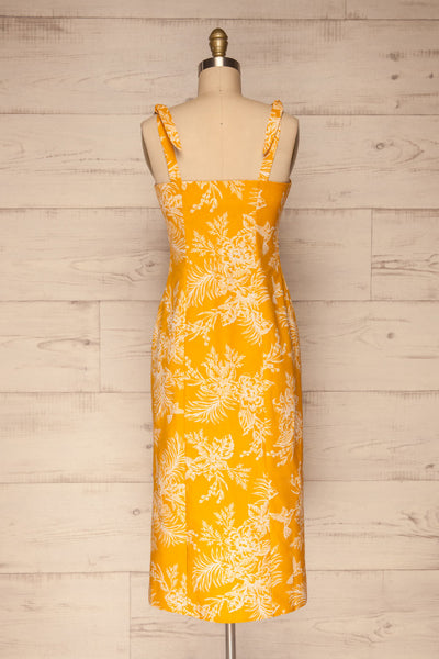 Tarouca Yellow Patterned Midi Dress | La petite garçonne back view