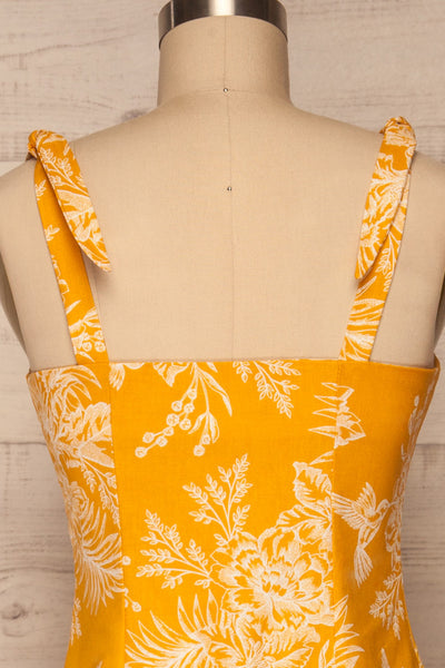 Tarouca Yellow Patterned Midi Dress | La petite garçonne back close up