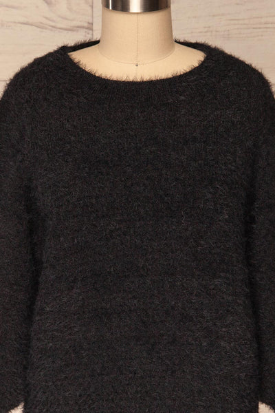 Tarsina Black Fuzzy Knit Sweater front close up | La Petite Garçonne