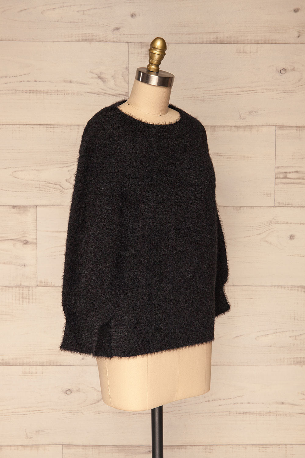 Tarsina Black Fuzzy Knit Sweater side view | La Petite Garçonne