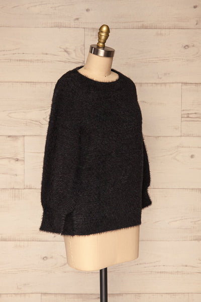 Tarsina Black Fuzzy Knit Sweater side view | La Petite Garçonne