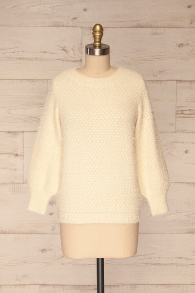 Tarsina Ivory Fuzzy Knit Sweater face view | La Petite Garçonne