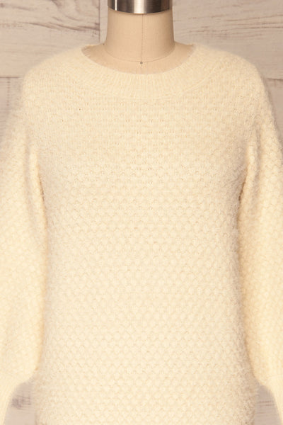 Tarsina Ivory Fuzzy Knit Sweater front close up | La Petite Garçonne