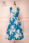 Taryn Blue Teal Floral A-Line Midi Dress front view | Boutique 1861