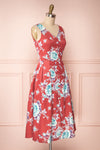 Taryn Red Teal Floral A-Line Midi Dress side view | Boutique 1861