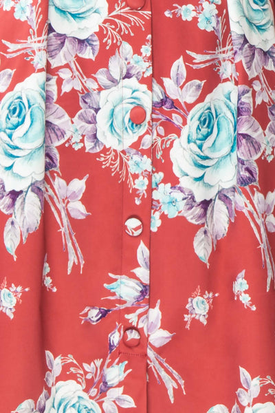 Taryn Red Teal Floral A-Line Midi Dress fabric | Boutique 1861