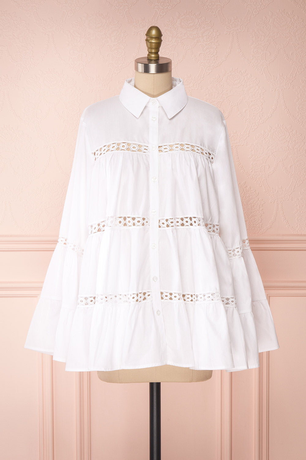 Tasmin White Oversized Openwork Shirt front view | Boutique 1861