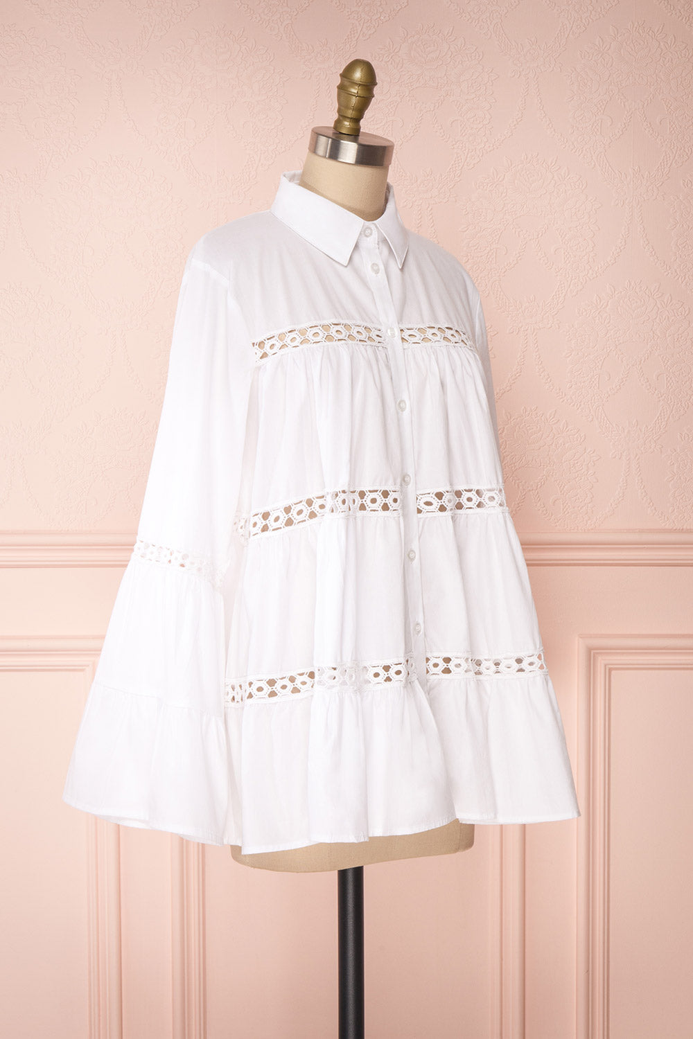 Tasmin White Oversized Openwork Shirt side view | Boutique 1861