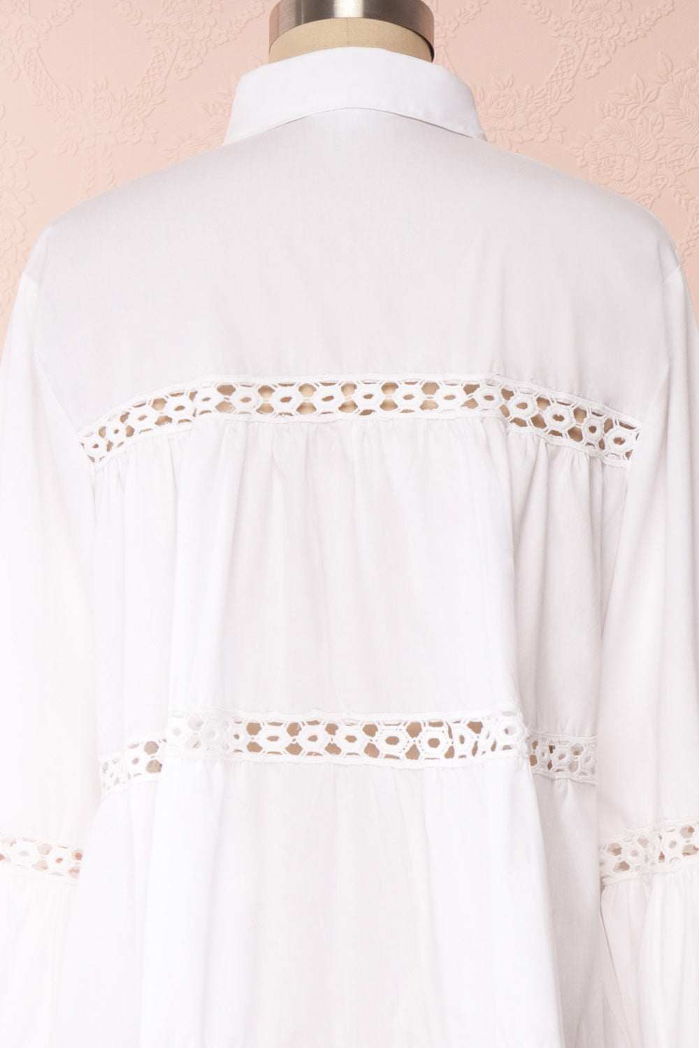 Tasmin White Oversized Openwork Shirt back close up | Boutique 1861