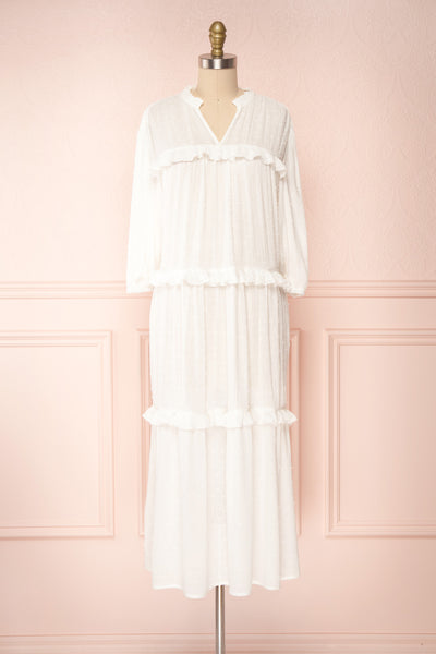 Tatiana White Long Sleeve Plumetis Dress | Boutique 1861 front view