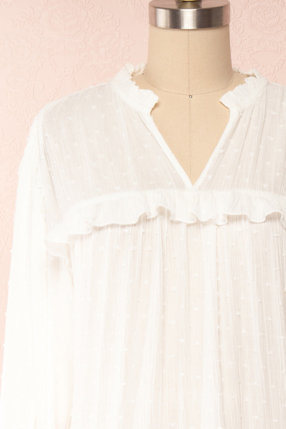 Tatiana White Long Sleeve Plumetis Dress | Boutique 1861 front close up