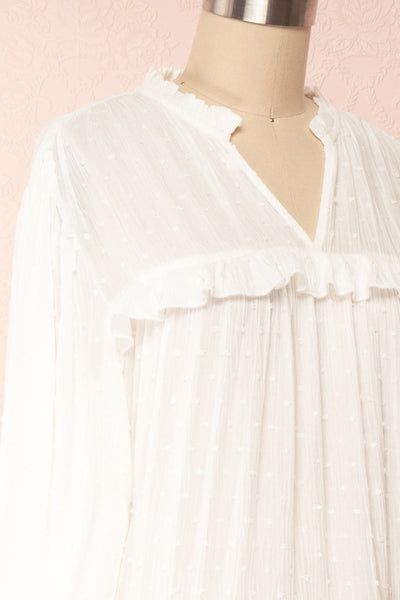 Tatiana White Long Sleeve Plumetis Dress | Boutique 1861 side close up