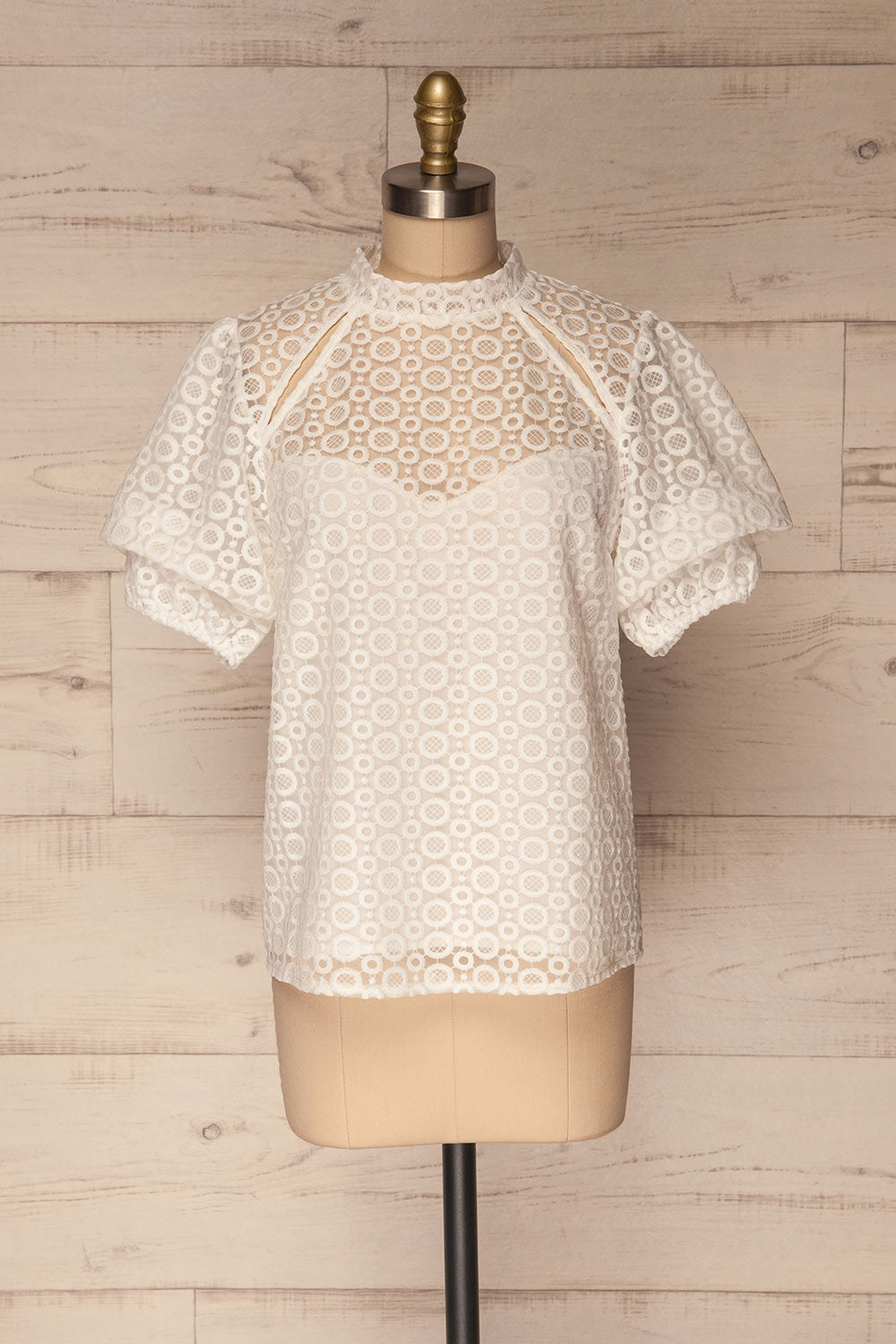 Taunton White Lace Top with Short Puff Sleeves | La Petite Garçonne