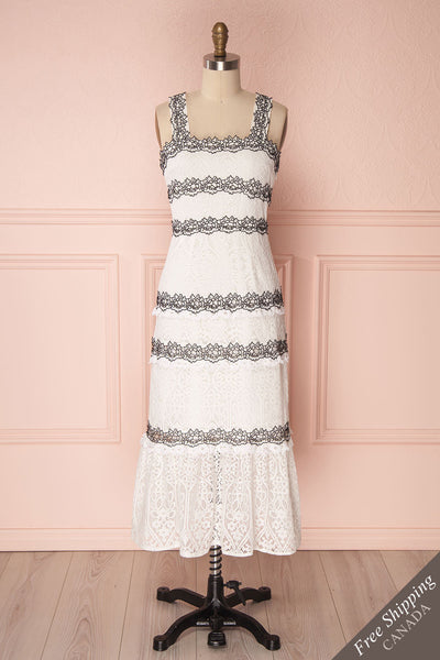 Taurua White Ruffled Lace Midi Dress | Boutique 1861