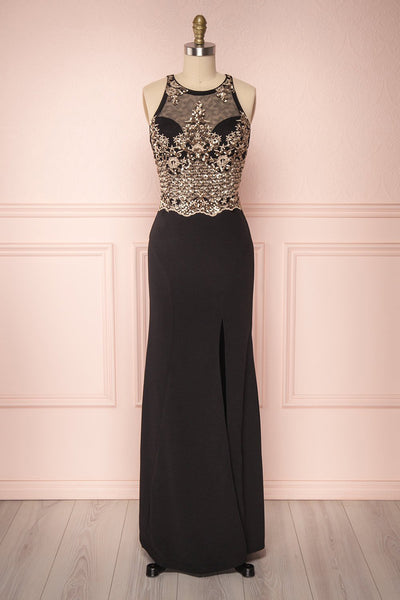 Teheura Black Mermaid Gown with Gold Sequins | Boutique 1861