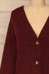 Telde Burgundy Button-Up Cardigan | La petite garçonne front close-up