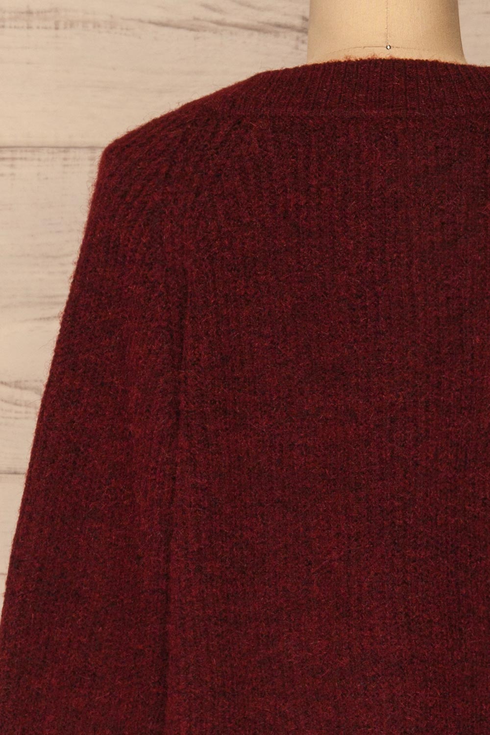 Telde Burgundy Button-Up Cardigan | La petite garçonne back close-up