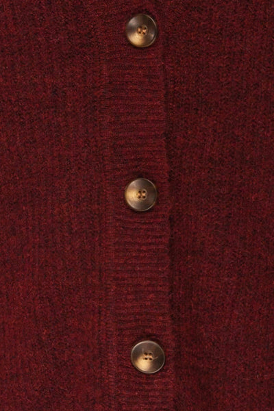 Telde Burgundy Button-Up Cardigan | La petite garçonne fabric