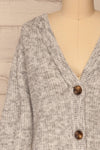 Telde Grey Long Sleeve Button-Up Cardigan | La petite garçonne front close-up