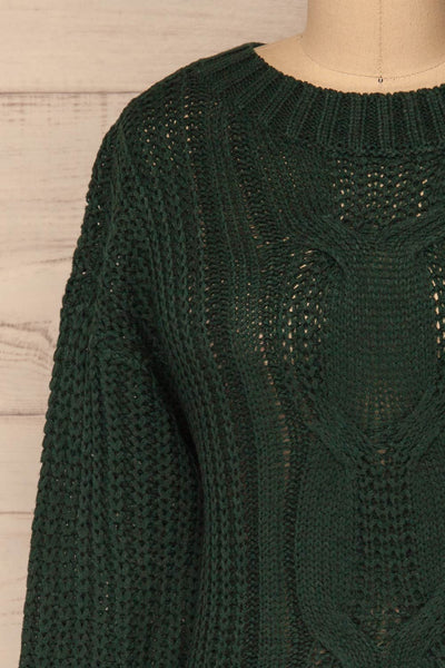 Temerin Pine Green Knit Sweater | Tricot | La Petite Garçonne front close-up