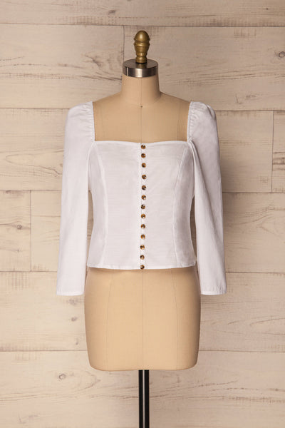 Terelle White Off-Shoulder Button-Up Crop Top | La Petite Garçonne