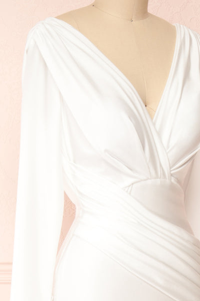 Teresa V-Neck Satin Maxi Bridal Gown | Boudoir 1861 side close-up