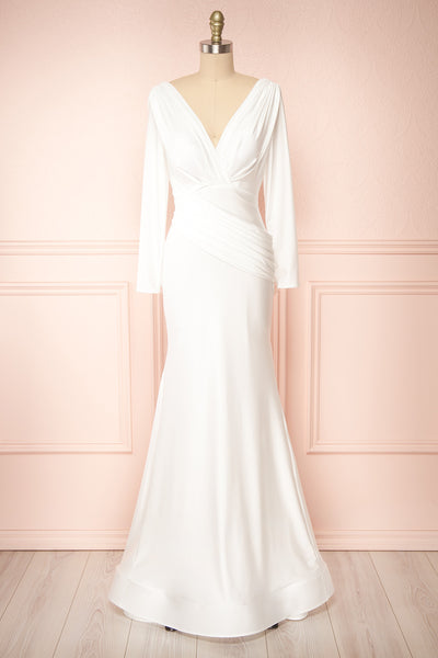 Teresa V-Neck Satin Maxi Bridal Gown | Boudoir 1861 front view